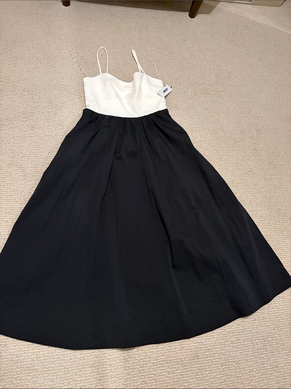 DKNY Black and White Two-Tone Circle Skirt Dress